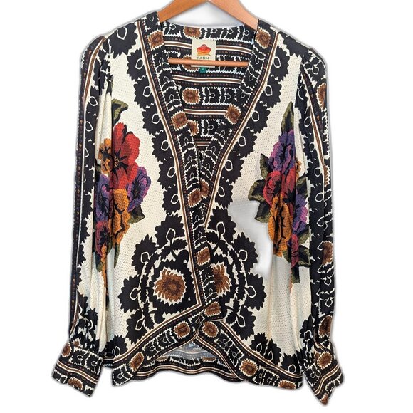 NWOT Farm Rio | Flower Tapestry Blouse in Cream & Black | Size XS - Picture 6 of 14